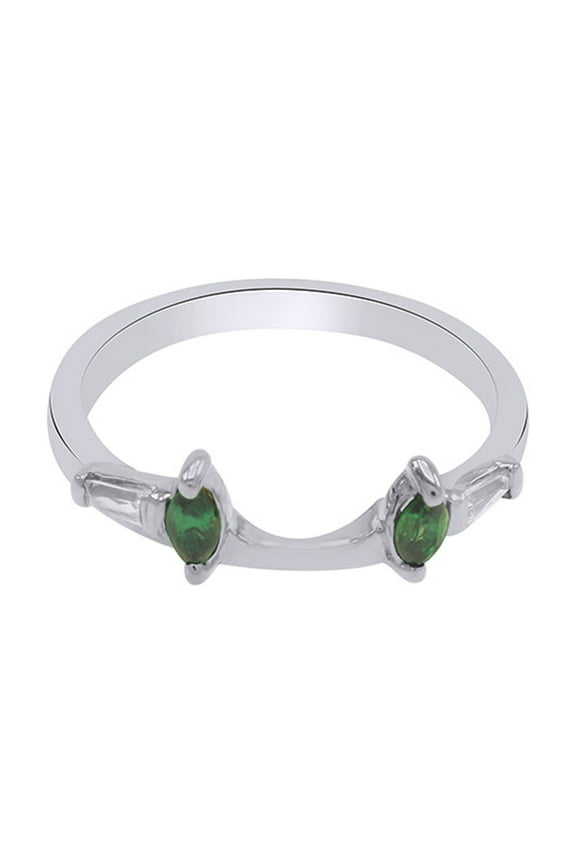 Marquise & Baguette Simulated Emerald & Cubic Zirconia Enhancer Guard 10k White Gold Ring Size- 11.5