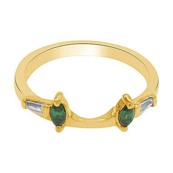 Marquise & Baguette Simulated Emerald & Cubic Zirconia Enhancer Guard 10k Yellow Gold Ring Size- 4.5