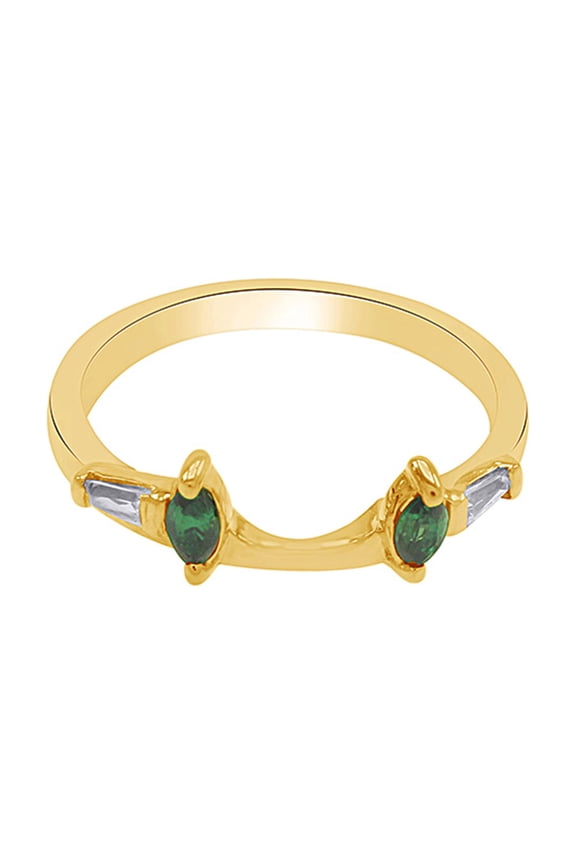 Marquise & Baguette Simulated Emerald & Cubic Zirconia Enhancer Guard 10k Yellow Gold Ring Size- 9.5