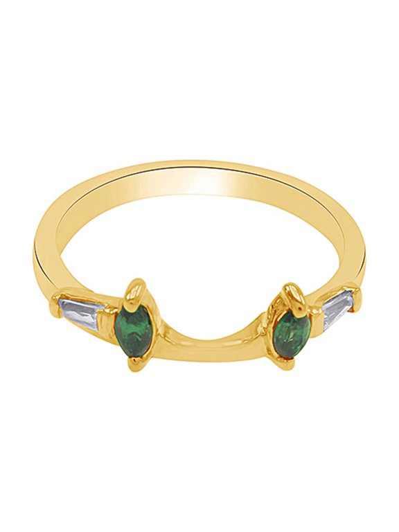 Marquise & Baguette Simulated Emerald & Cubic Zirconia Enhancer Guard 14K Yellow Gold Ring Size- 8.5