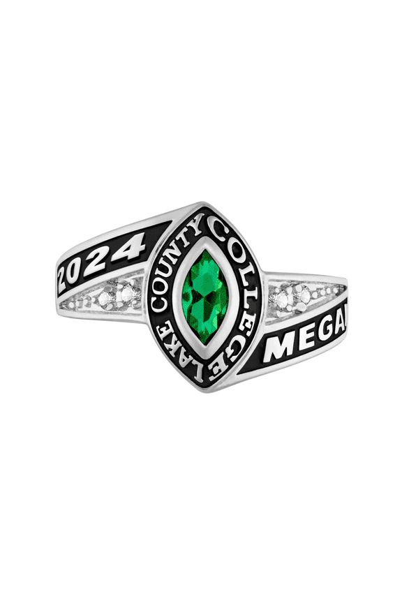 Marquise Birthstone Women's Class Ring Sterling Silver for High School or College Graduation