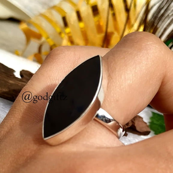 Marquise Black Onyx Ring: 925 Sterling Silver Cocktail Ring