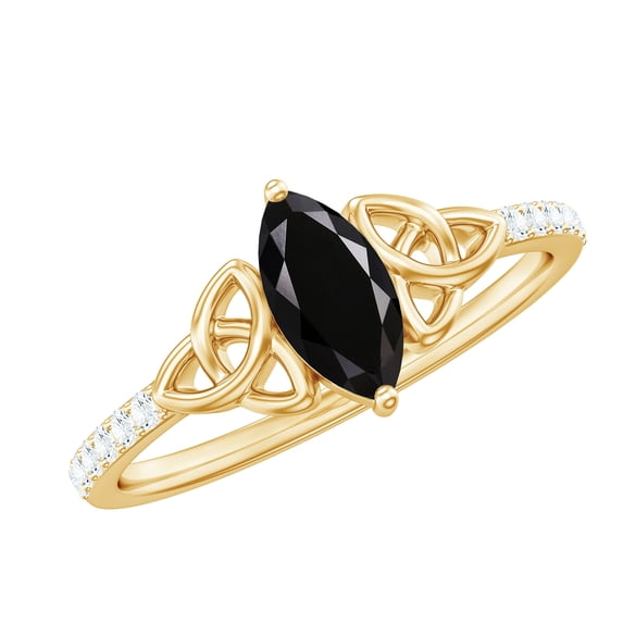 Rosec Jewels Marquise Black Onyx Solitaire Celtic Knot Ring with Diamond - 4X8 mm - AAA Grade, 10K Yellow Gold, US 12.50