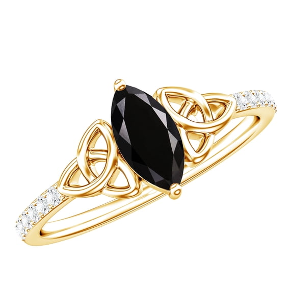 Rosec Jewels Black Onyx Marquise Promise Ring with Celtic Knot - 0.7 Carat - AAA Grade - Black Onyx Diamond Ring for Women, 18K Yellow Gold, US 8.50