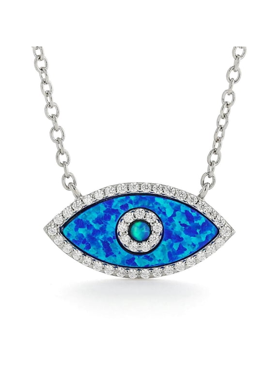Marquise Blue Opal Evil Eye Necklace