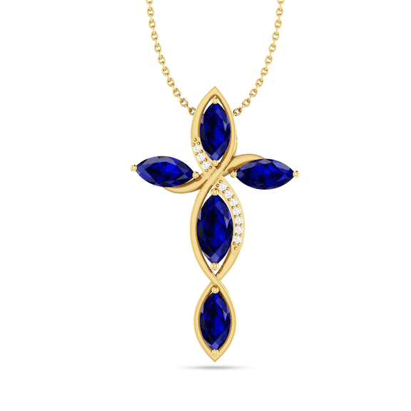 Marquise Blue Sapphire Gold Plated Cross Pendant Engagement Gift For Cousin || Ali Baba Jewellery