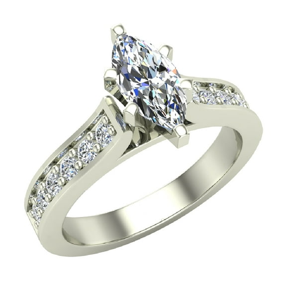 Marquise Brilliant Cut Accented Diamond Engagement Ring 1 Carat Total Weight 0.65 ct Center 14K White Gold