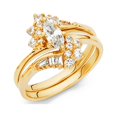 thumbnail image 1 of Marquise CZ Engagement Ring & Wedding Band 14k Yellow Gold Bridal Rings Set Cluster Side Stones Size 8.5, 1 of 1