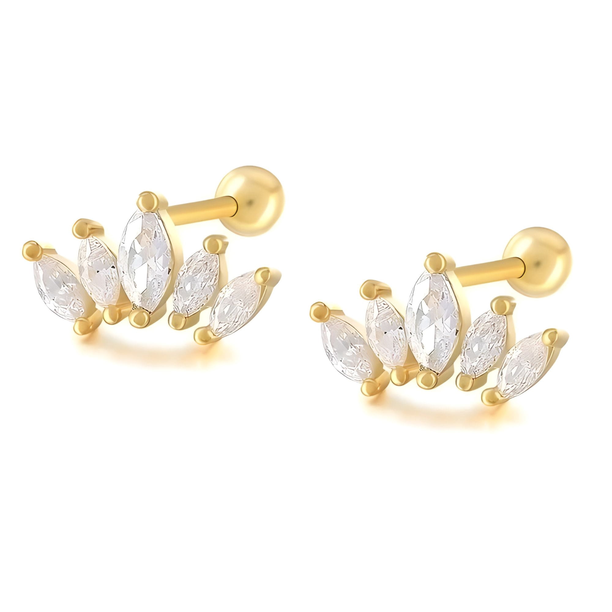 Marquise CZ Flat Back Earrings for Cartilage Helix Tragus Lobe 18g 6mm Post Sterling Silver 1 pair by Ginger Lyne