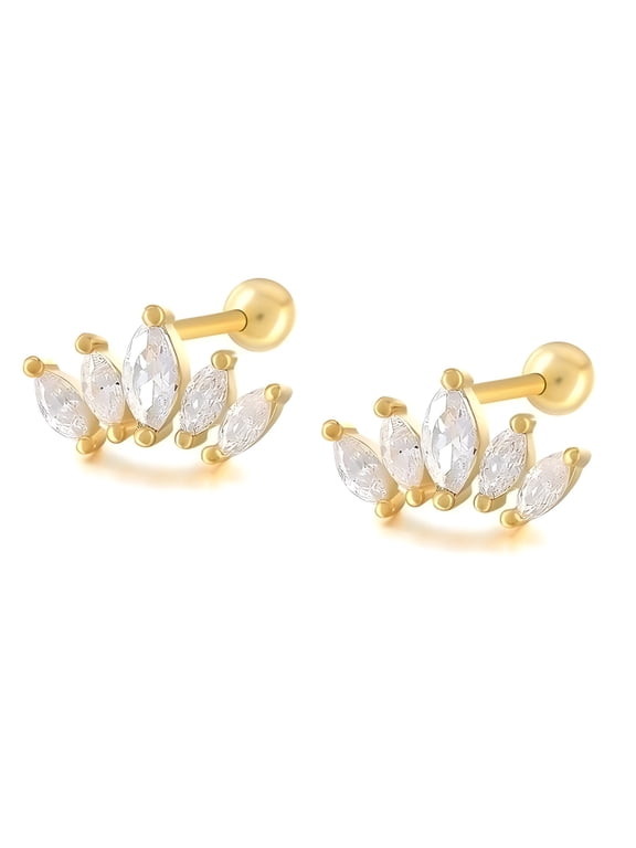 Marquise CZ Flat Back Earrings for Cartilage Helix Tragus Lobe 18g 6mm Post Sterling Silver 1 pair by Ginger Lyne