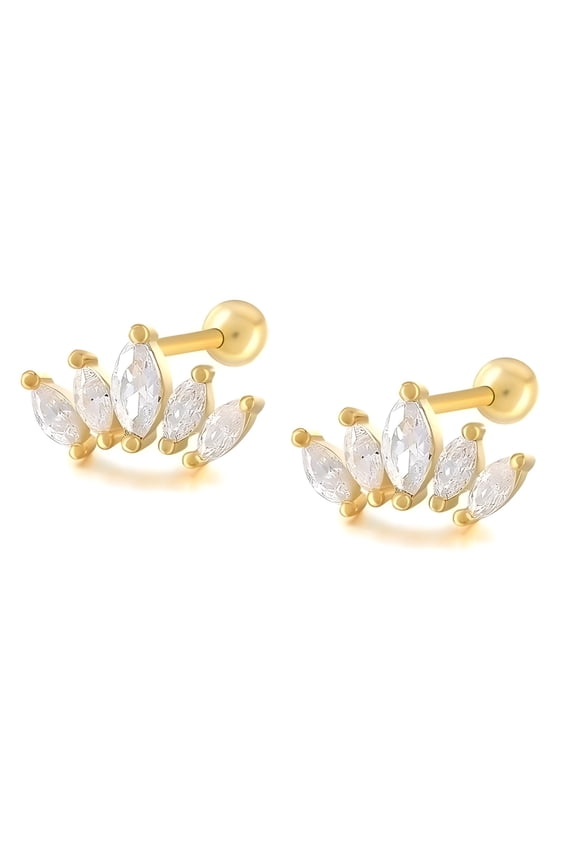 Marquise CZ Flat Back Earrings for Cartilage Helix Tragus Lobe 18g 6mm Post Sterling Silver 1 pair by Ginger Lyne