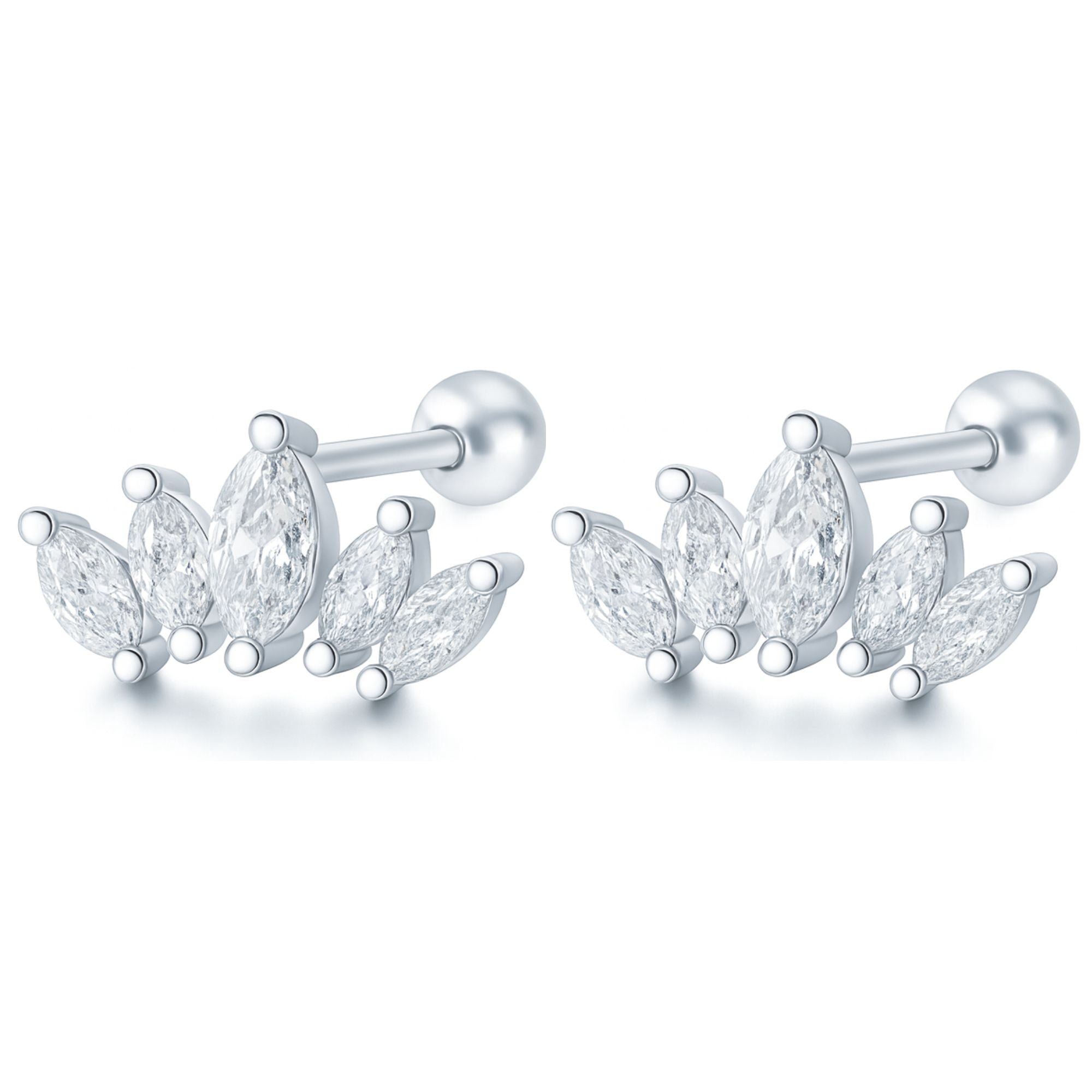 Marquise CZ Flat Back Earrings for Cartilage Helix Tragus Lobe 18g 6mm Post Sterling Silver 1 pair by Ginger Lyne