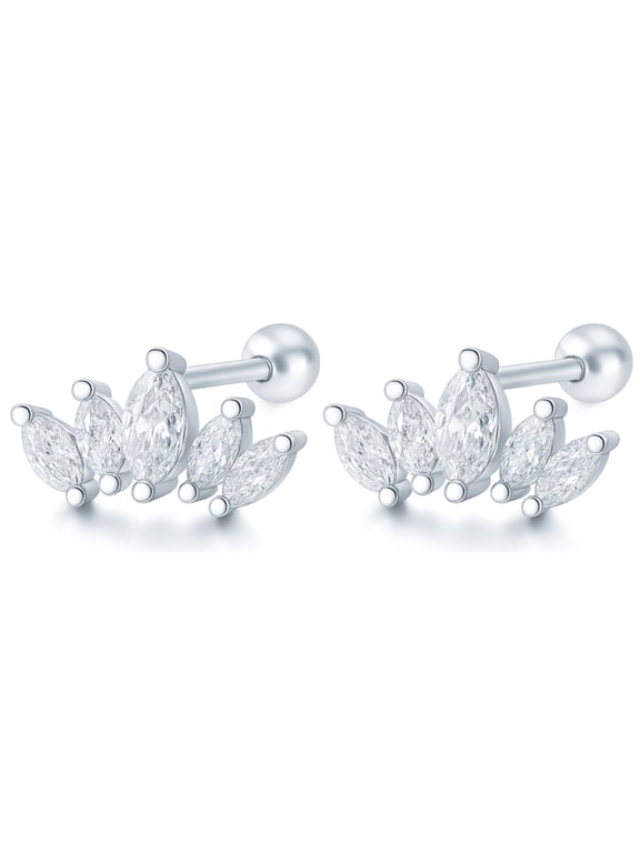 Marquise CZ Flat Back Earrings for Cartilage Helix Tragus Lobe 18g 6mm Post Sterling Silver 1 pair by Ginger Lyne