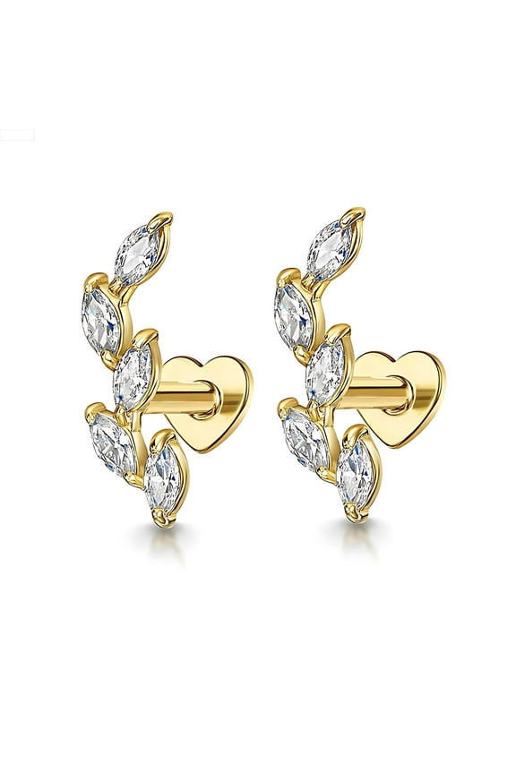 Marquise CZ Flat Back Earrings for Cartilage Helix Tragus Lobe Gold Plated Sterling Silver 1 pair by Ginger Lyne