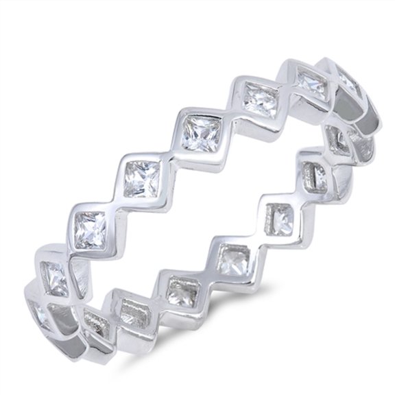 Marquise Cubic Zirconia Eternity Stackable Ring Sterling Silver