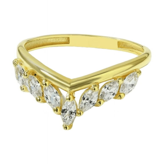 Marquise Curve Ring- Diamond Chevron Ring in 14K Yellow Gold Finish- Stackable Ring Enhancer for Solitaire Ring