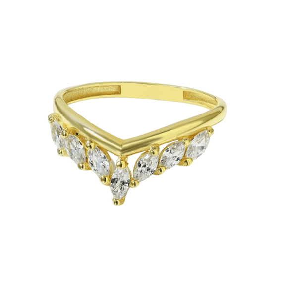 Marquise Curve Ring- Diamond Chevron Ring in 14K Yellow Gold Finish- Stackable Ring Enhancer for Solitaire Ring