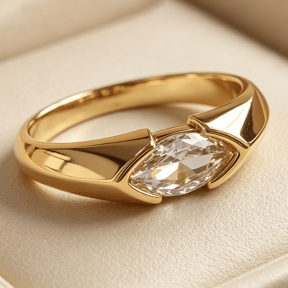 Marquise Cut Bezel Solitaire Promise Rings for Women 14K Gold Plated ...