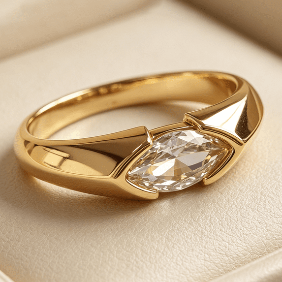 Marquise Cut Bezel Solitaire Promise Rings for Women 14K Gold Plated ...