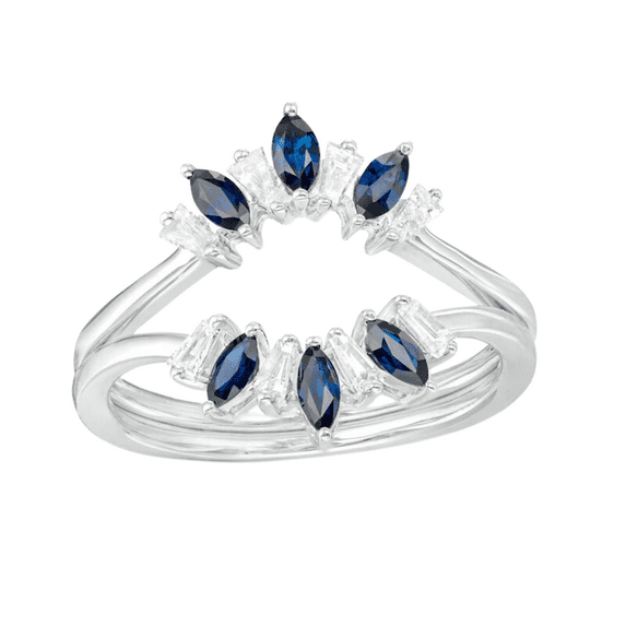 Marquise Cut Blue Sapphire Wedding Ring Enhancer in sterling SIlver - Unique Wrap Ring guard - September Birthstone Ring