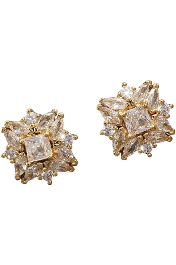 Marquise Cut CZ Leaf Cluster Stud Earrings for Women, Clear Cubic Zirconia, Silver Color[r790]
