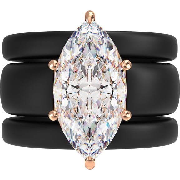 Marquise Cut CZ Silicone Ring Set for Women, 2 Thin Stackable Rings - 14×7 mm Marquise Cut CZ | Patent-Pending Design - GlowStone Collection