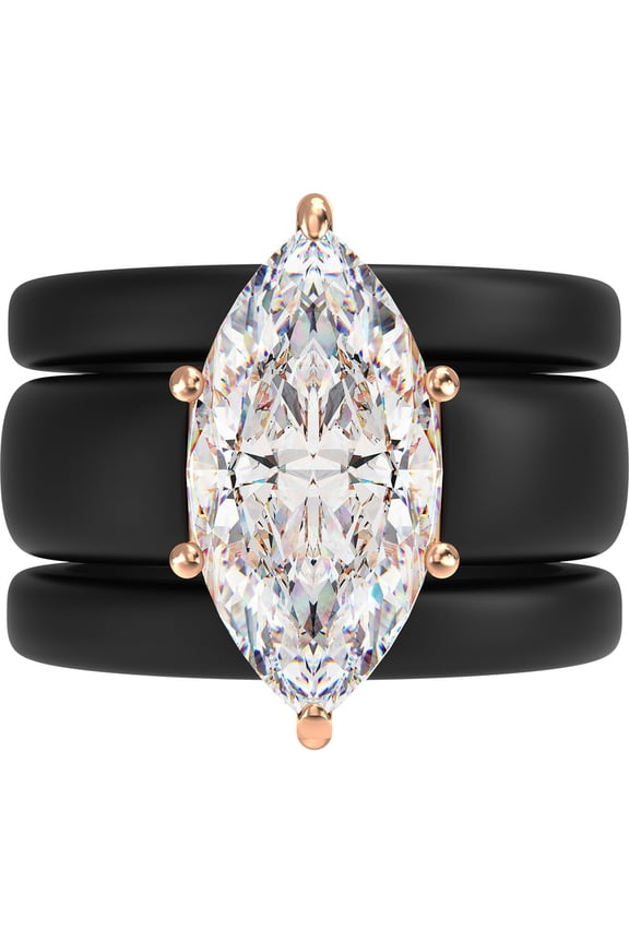 Marquise Cut CZ Silicone Ring Set for Women, 2 Thin Stackable Rings - 14×7 mm Marquise Cut CZ | Patent-Pending Design - GlowStone Collection