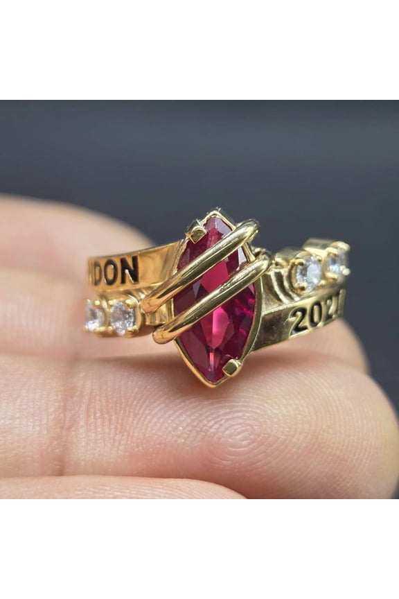 Marquise Cut College Graduation Ring, Brown Sapphire Marquise Cut Diamond Ring, Customized Class Ring, School Ring, Yellow Plated Ring, University Ring 925 Sterling Silver