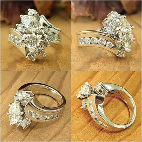 Marquise Cut Cubic Zircon 925 Silver Ring Charm Engagement Jewelry Sz 6-10