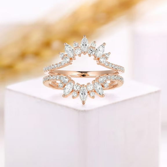 Marquise Cut Curved Wedding Band Ring Enhancer in 14K Rose Gold Vermeil – Sunburst Ring Guard & Anniversary Ring for Women