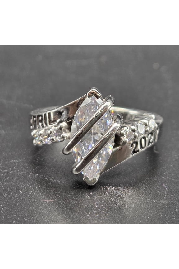 Marquise Cut Custom Marquise Birthstone Class Ring 2027 Personalized High School Graduation Ring with Name Engraving 925 Sterling Silver School Jewelry