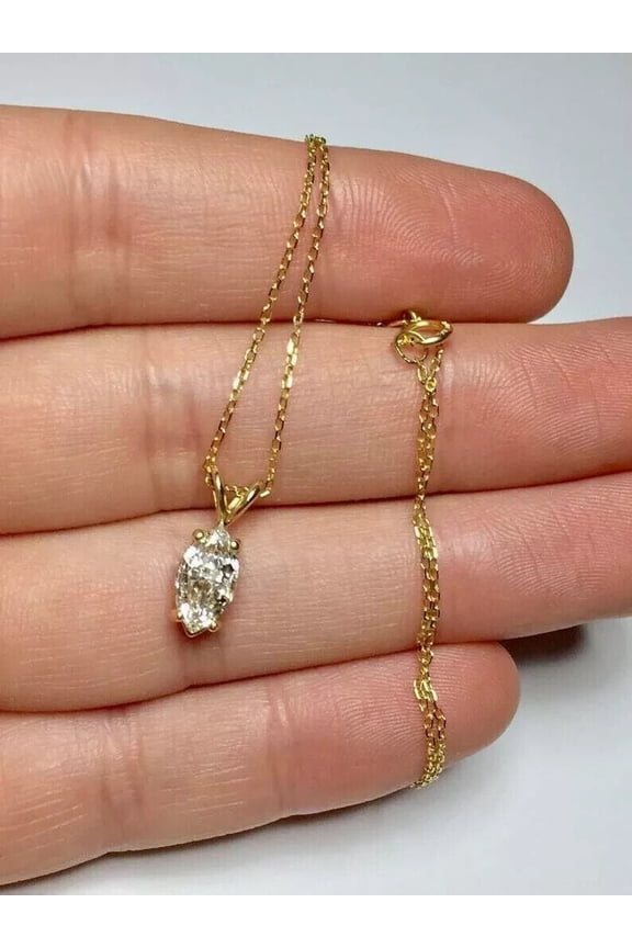 Marquise Cut D/VVS1 White Diamond Pendant Necklace 14K Yellow Gold Plated