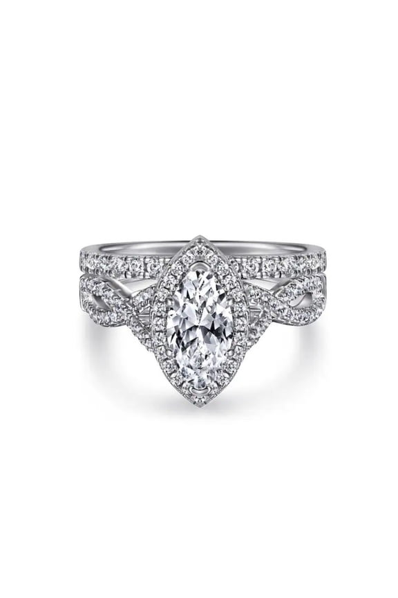 Marquise Cut Diamond Bridal Ring Set - Infinity Halo Engagement Ring in 925 Sterling Silver - Twisted Women Wedding Ring Set