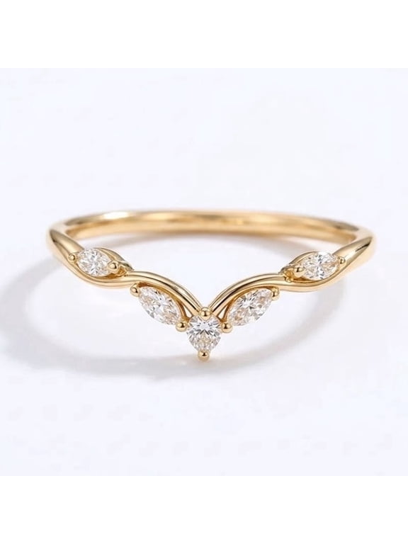 Marquise Cut Diamond Chevron Engagement Ring Curved Band Anniversary Ring Tiara Stackable Proposal Ring Diamond Bridal Wedding Ring Handmade Jewelry