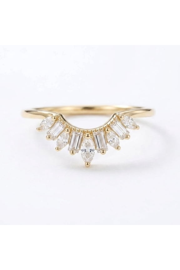 Marquise Cut Diamond Chevron Wedding Ring, Stacking Band Ring, Dainty Ring, Nesting Ring, April Birthstone Ring, Diamond Ring, Handmade Jewelry