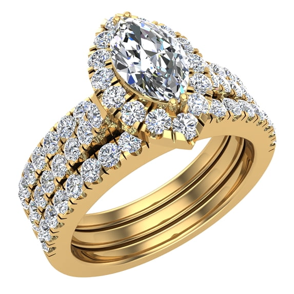 Marquise Cut Diamond Halo Wedding Ring Set w/ Enhancer Bands 1.55 CT 14K Gold