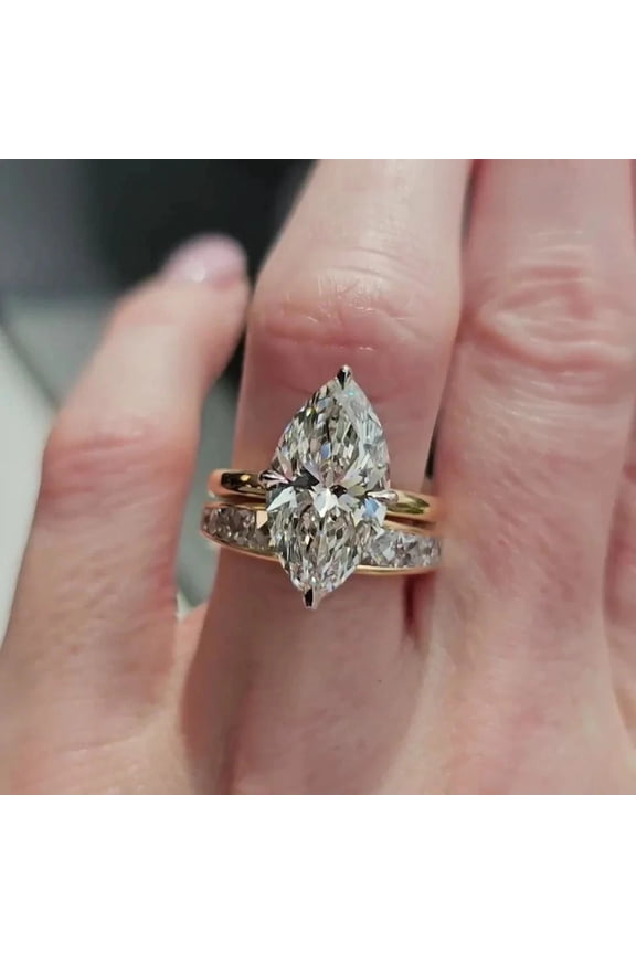Marquise Cut Lab Created Diamond 14k Yellow Gold Plated Pretty Wedding Ring Set