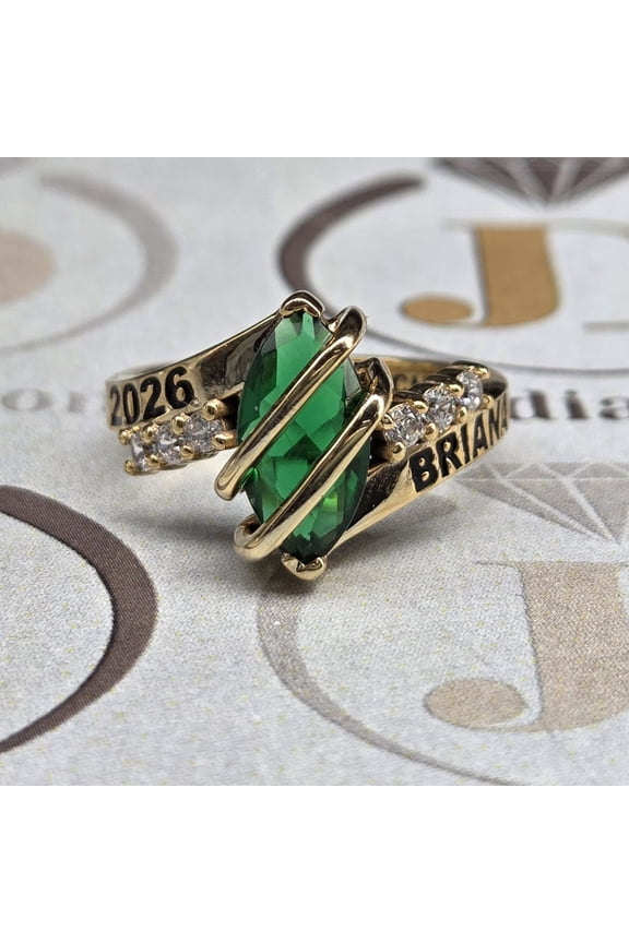 Marquise Cut Ladies Class Ring with Birthstone Personalized Women's Class Ring, College/High School Birthstone Class Ring for Her 925 Sterling Silver