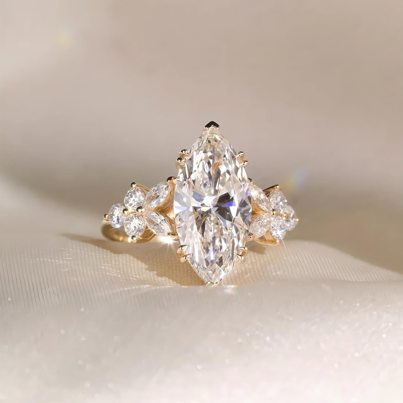 Marquise Cut Moissanite Engagement Ring 14k Solid Gold Plated Diamond Promise Ring Wedding Band
