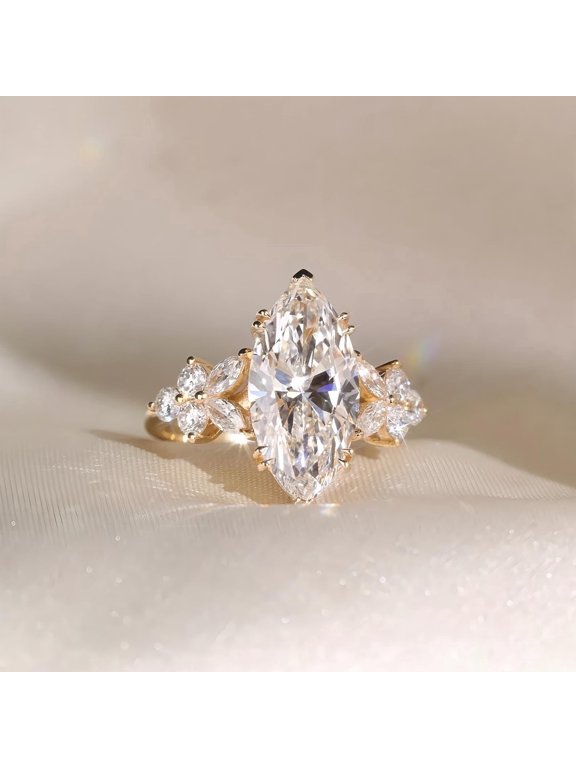 1.5ct Marquise Cut White Moissanite Engagement Wedding 925 Sterling Silver Ring Gift for Her