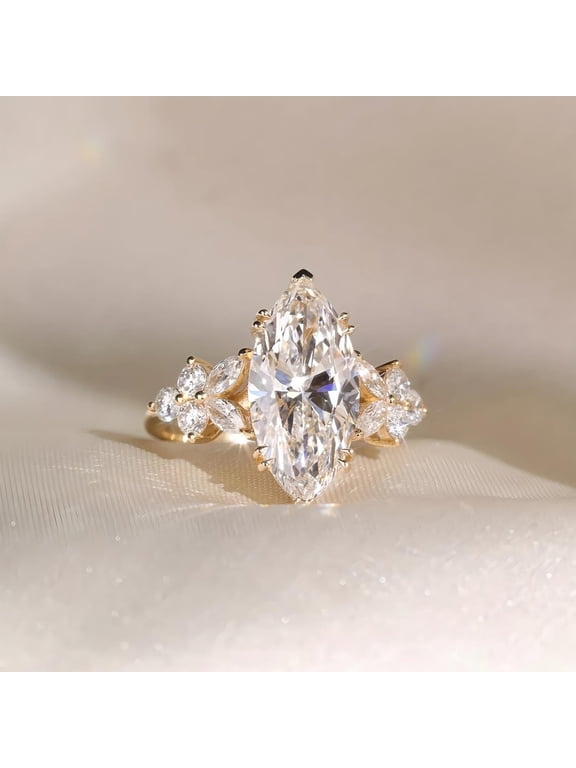 Marquise Cut Moissanite Engagement Ring 14k Solid Gold Plated Diamond Promise Ring Wedding Band