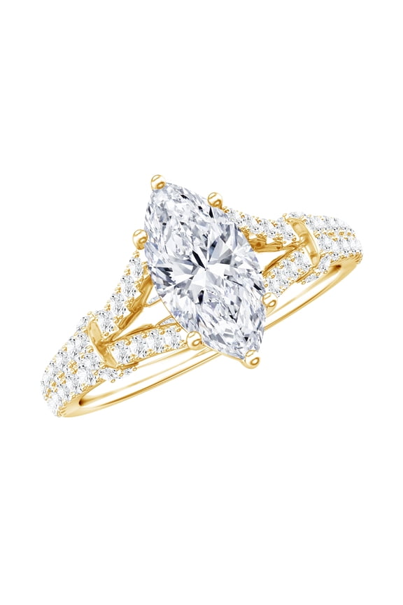 Marquise Cut Moissanite Engagement Ring - 5X10 mm, 1 Ct, D-VS1 Grade, 10K Yellow Gold, US 7.00