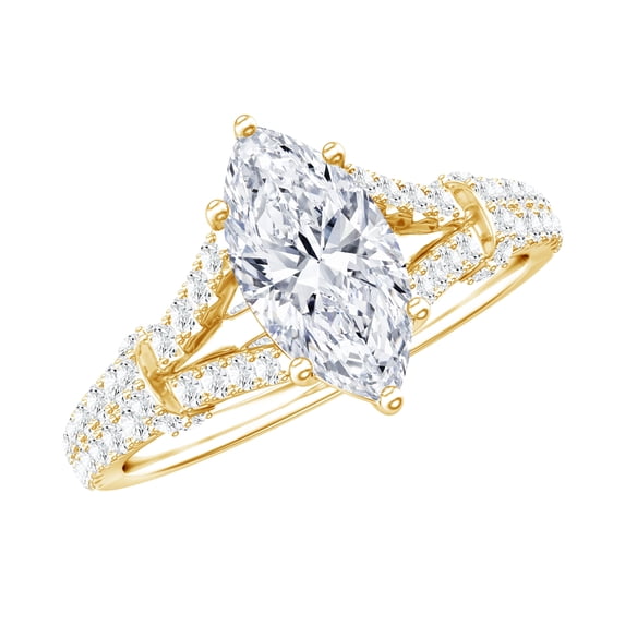 Rosec Jewels Marquise Cut Moissanite Engagement Ring - 5X10 mm, 1 Ct, D-VS1 Grade, 14K Yellow Gold, US 10.00