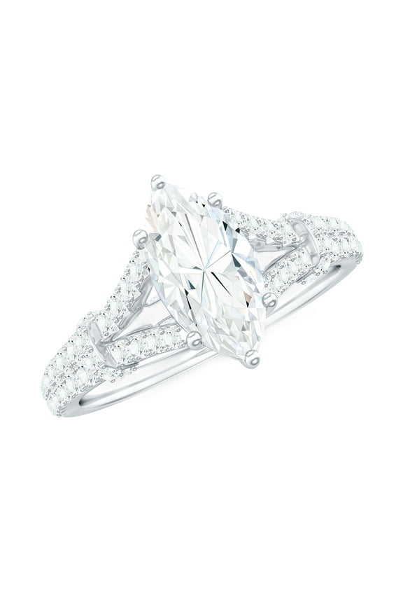 Marquise Cut Moissanite Engagement Ring - 5X10 mm, 1 Ct, D-VS1 Grade, 925 Sterling Silver, US 5.00