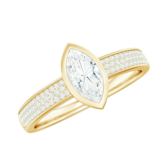 Rosec Jewels Moissanite Solitaire Engagement Ring for Women - 4X8 mm Marquise Moissanite Ring - D-VS1 Quality, 10K Yellow Gold, US 11.00