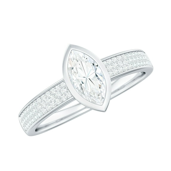 Rosec Jewels Moissanite Solitaire Engagement Ring for Women - 4X8 mm Marquise Moissanite Ring - D-VS1 Quality, 14K White Gold, US 11.00