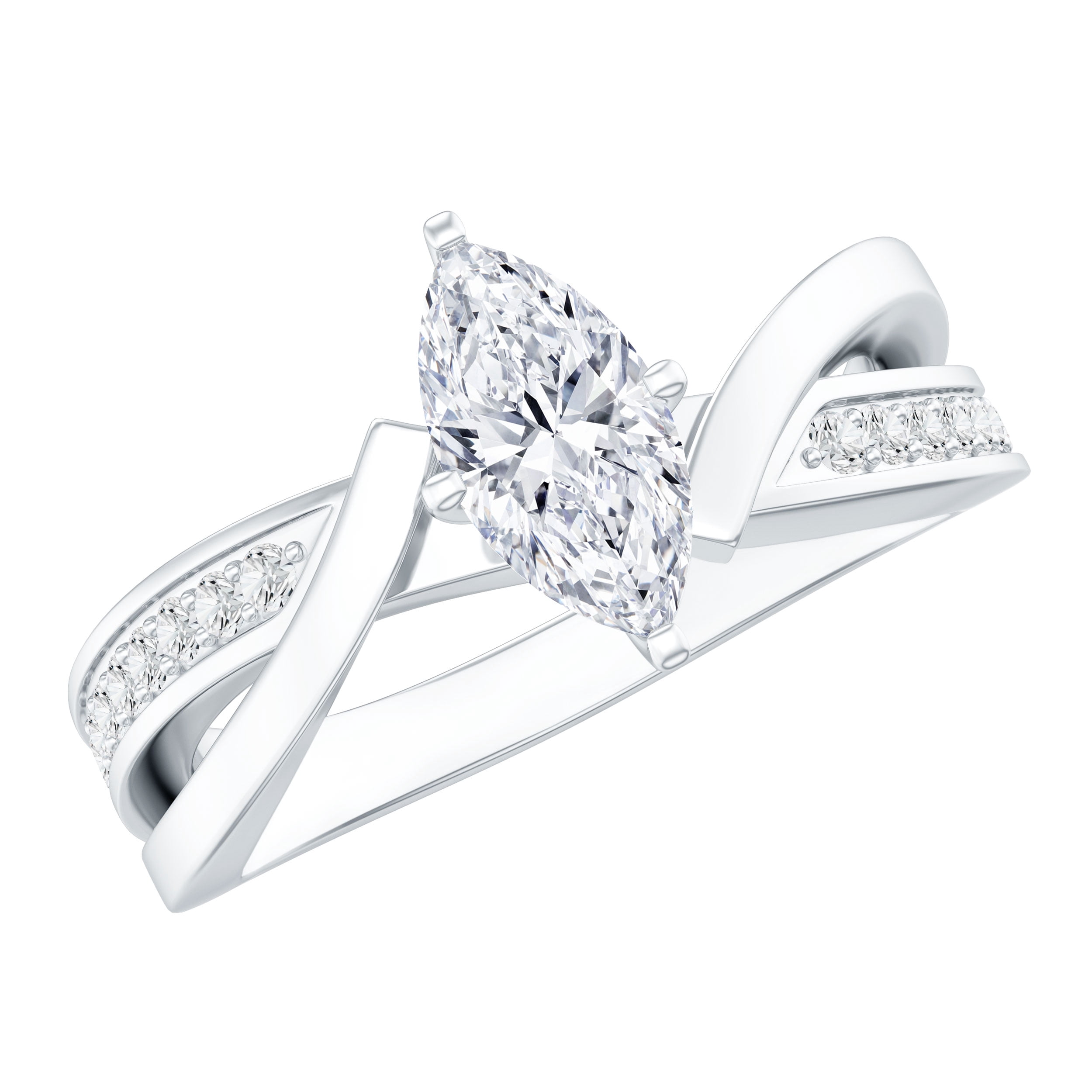 Rosec Jewels Marquise Cut Moissanite Infinity Engagement Ring for Women (1 Carat, 4X8mm, D-VS1 Quality Certified) - with Jewelry Box, 14K White Gold, US 9.00