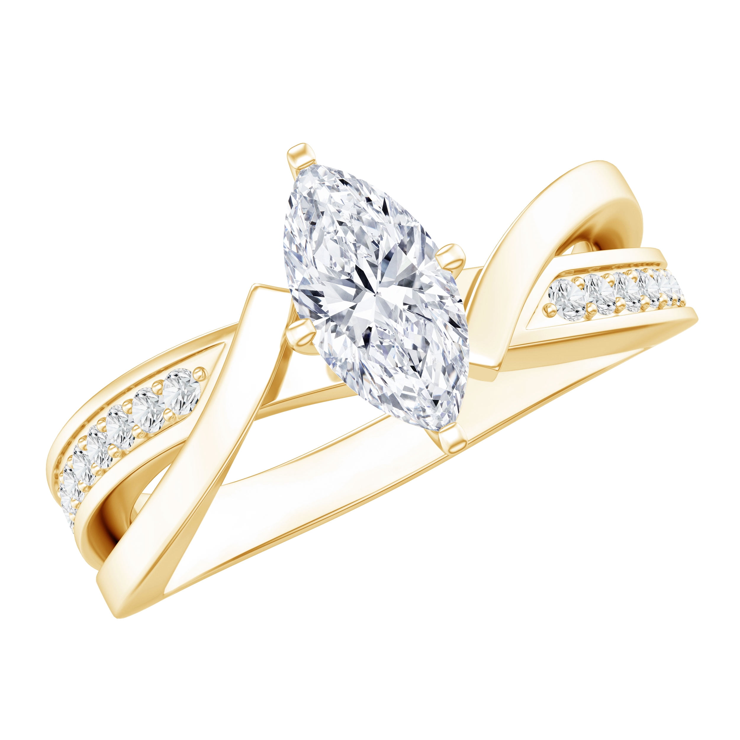 Rosec Jewels Marquise Cut Moissanite Infinity Engagement Ring for Women (1 Carat, 4X8mm, D-VS1 Quality Certified) - with Jewelry Box, 14K Yellow Gold, US 6.00