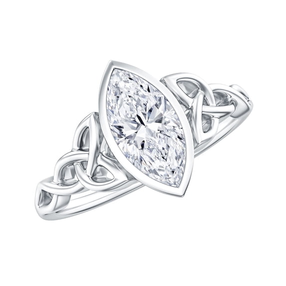 Rosec Jewels Certified Moissanite Marquise Engagement Ring 1 Carat - Celtic Knot Ring (5X10 mm, D-VS1 Quality), 18K White Gold, US 8.50