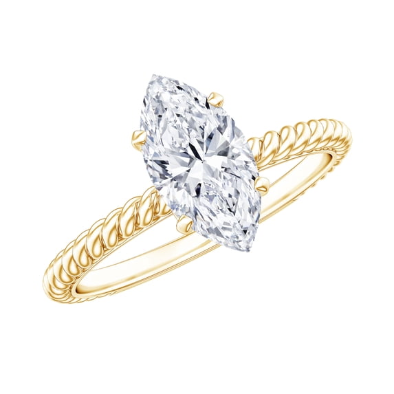 Rosec Jewels Moissanite Marquise Engagement Ring 1 Ct - 5X10 mm Solitaire Ring for Women - D-VS1 Quality Certified, 10K Yellow Gold, US 11.00